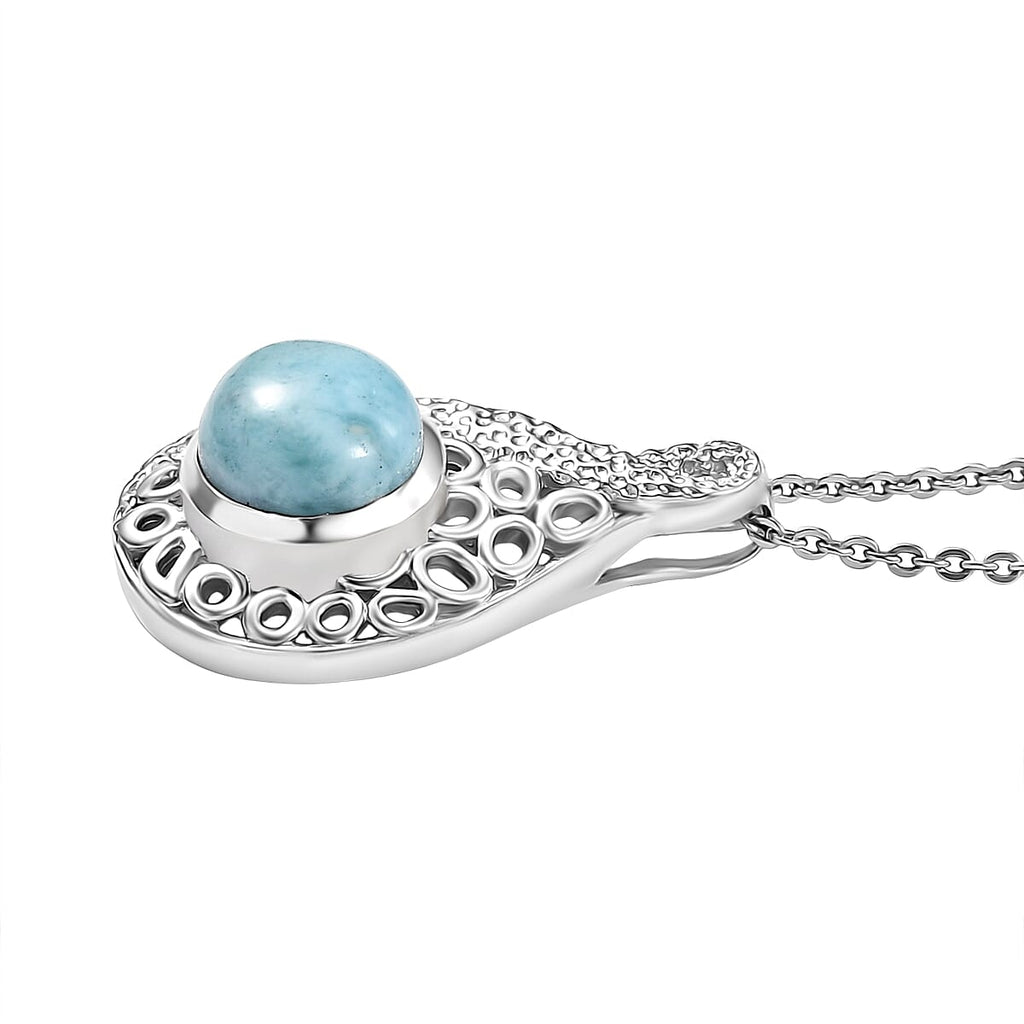 Larimar Water Ripple Pendant with Chain (Size 20) in Rhodium Overlay Sterling Silver 1.72 Ct