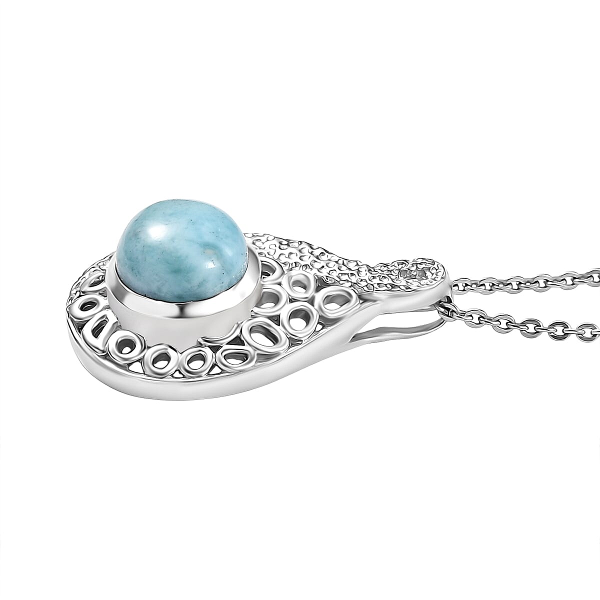 Larimar Water Ripple Pendant with Chain (Size 20) in Rhodium Overlay Sterling Silver 1.72 Ct. 4398433 4