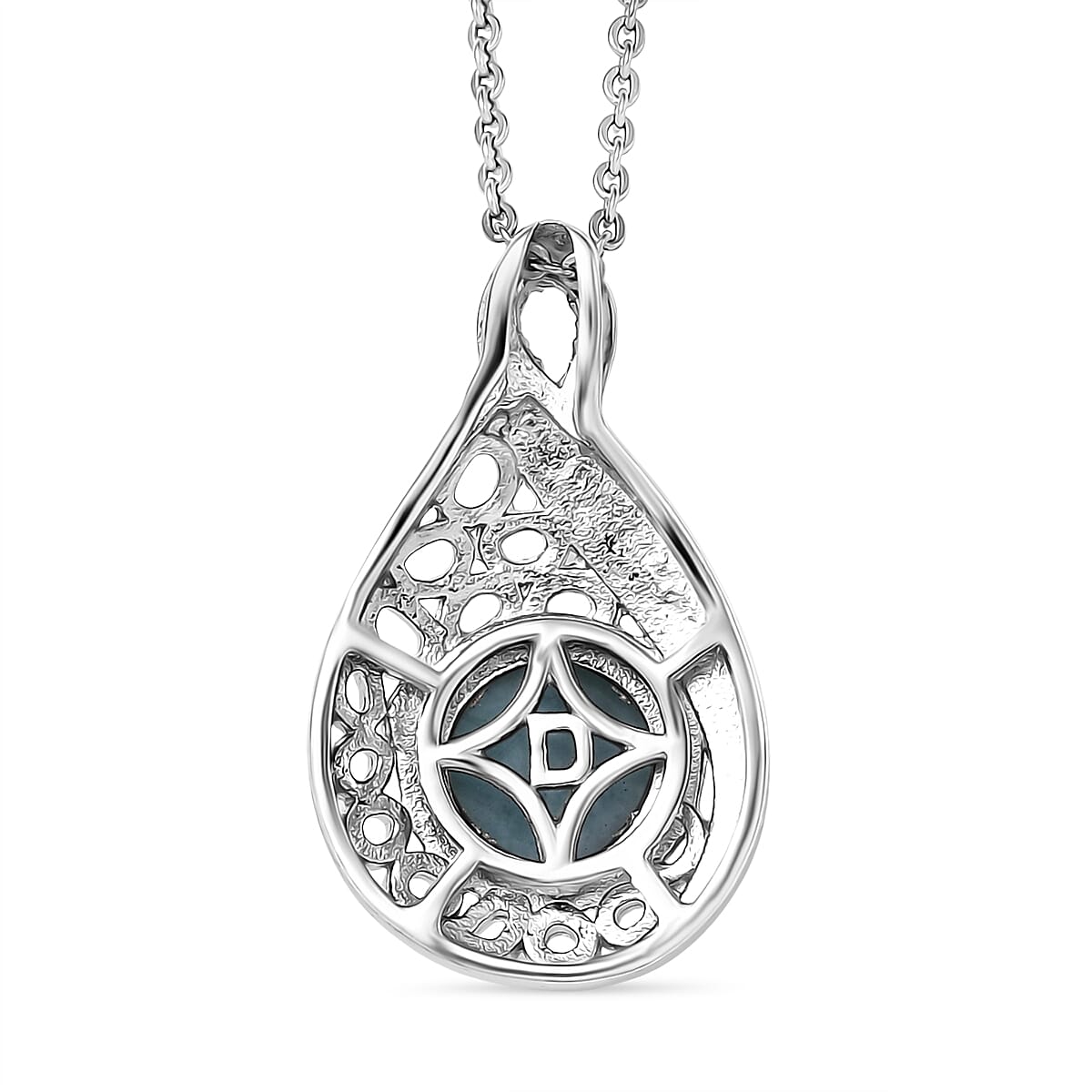 Larimar Water Ripple Pendant with Chain (Size 20) in Rhodium Overlay Sterling Silver 1.72 Ct. 4398433 5