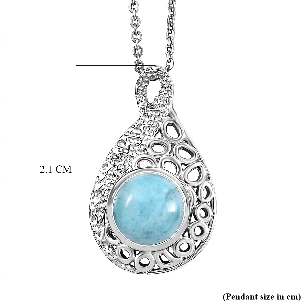 Larimar Water Ripple Pendant with Chain (Size 20) in Rhodium Overlay Sterling Silver 1.72 Ct. 4398433 7