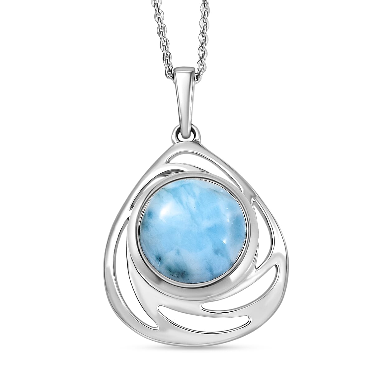 D'joy Larimar Oceanic Whirl Solitaire Pendant with Chain (Size 20) in Rhodium Overlay Sterling Silver 4.63 Ct. 4398487 0
