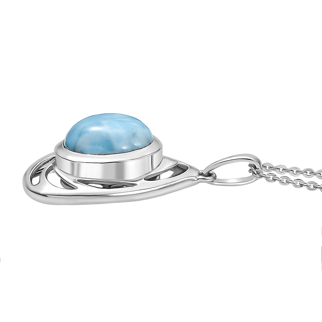 D'joy Larimar Oceanic Whirl Pendant with Chain (Size 20) in Rhodium Overlay Sterling Silver 4.63 Ct.