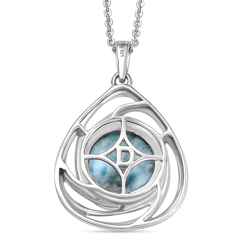 D'joy Larimar Oceanic Whirl Pendant with Chain (Size 20) in Rhodium Overlay Sterling Silver 4.63 Ct.