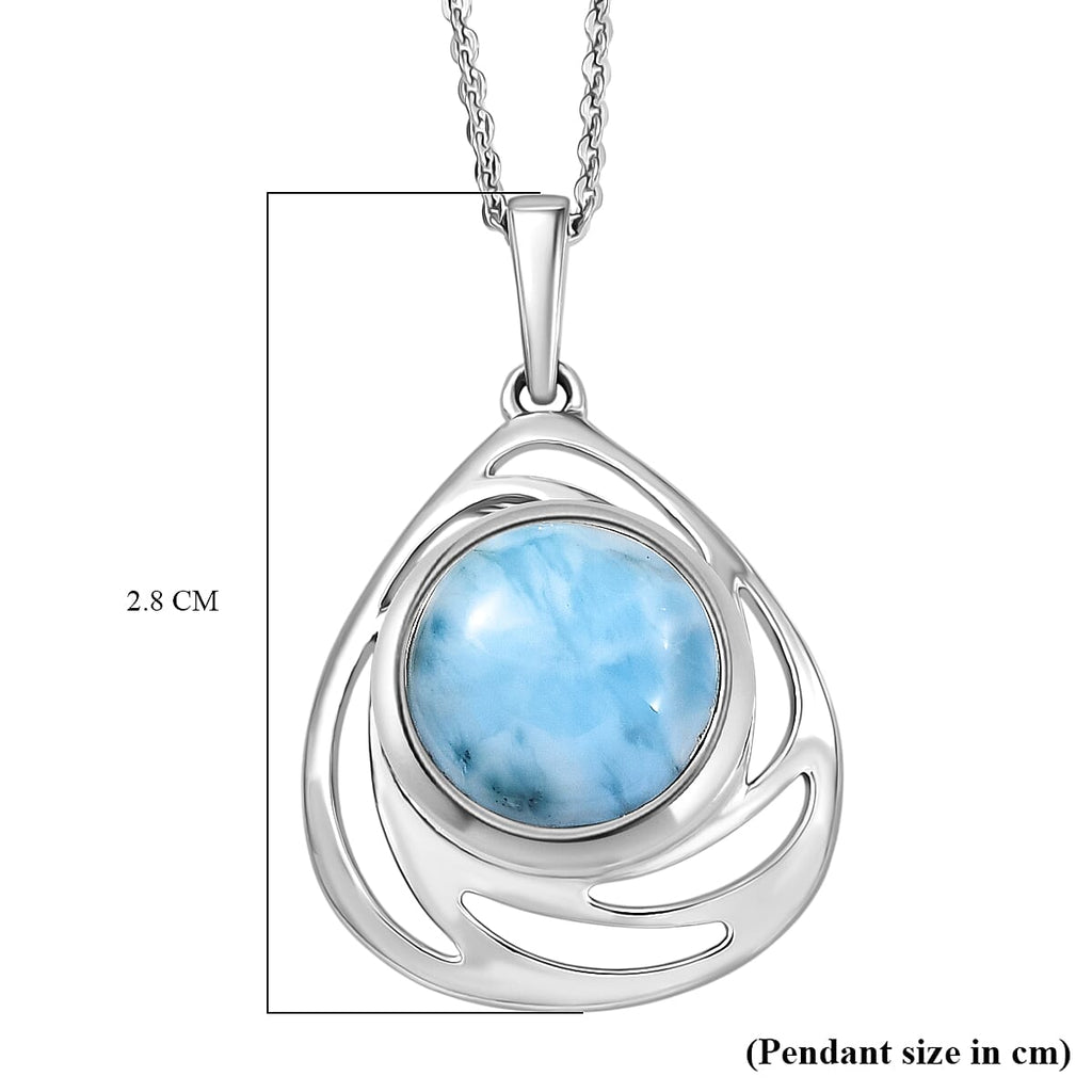 D'joy Larimar Oceanic Whirl Pendant with Chain (Size 20) in Rhodium Overlay Sterling Silver 4.63 Ct.