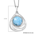 D'joy Larimar Oceanic Whirl Pendant with Chain (Size 20) in Rhodium Overlay Sterling Silver 4.63 Ct.