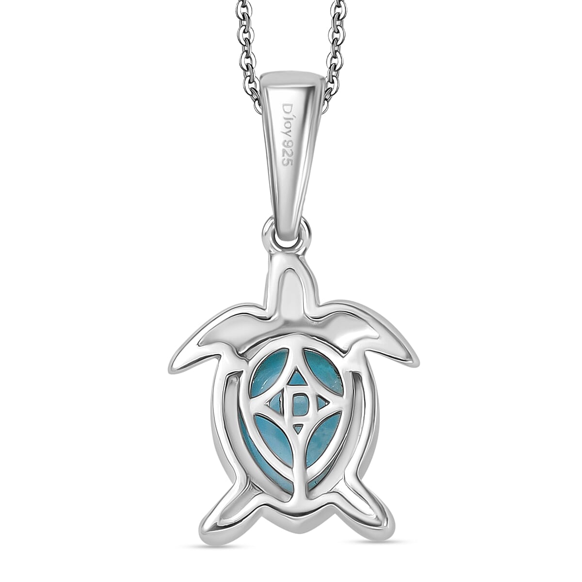 Larimar Turtle Pendant with Chain (Size 20) in Rhodium Overlay Sterling Silver 2.14 Ct, Silver Wt. 5.25 Gms. 4398539 5