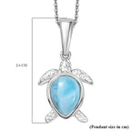 Larimar Turtle Pendant with Chain (Size 20) in Rhodium Overlay Sterling Silver 2.14 Ct, Silver Wt. 5.25 Gms.
