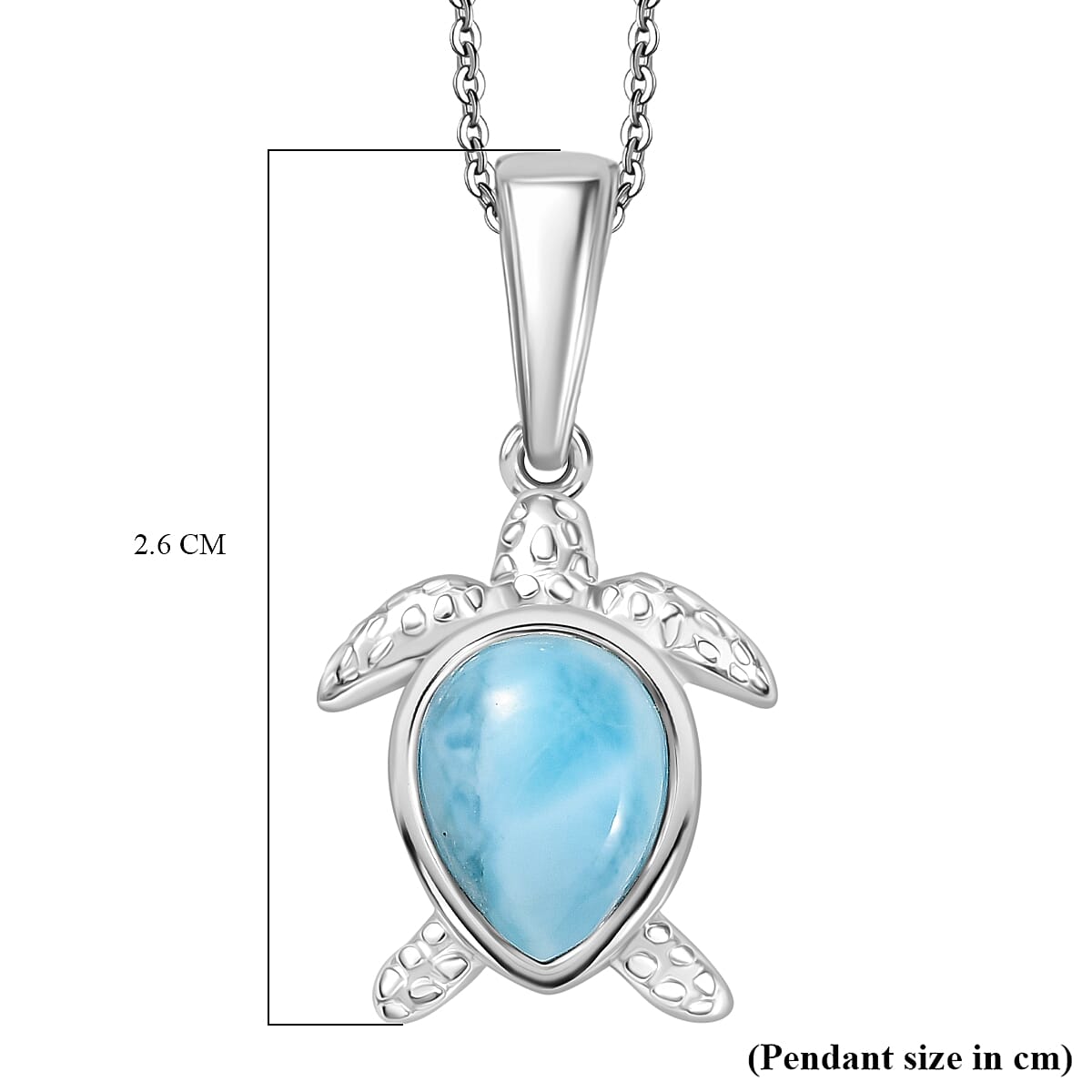 Larimar Turtle Pendant with Chain (Size 20) in Rhodium Overlay Sterling Silver 2.14 Ct, Silver Wt. 5.25 Gms. 4398539 7