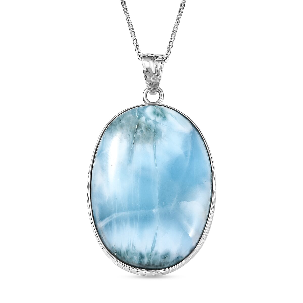 OCEAN'S GLOW - Larimar Pendant with Chain (Size 20) in Rhodium Overlay Sterling Silver 50.00 Ct, Silver Wt. 7.75 Gms. 4399539 0