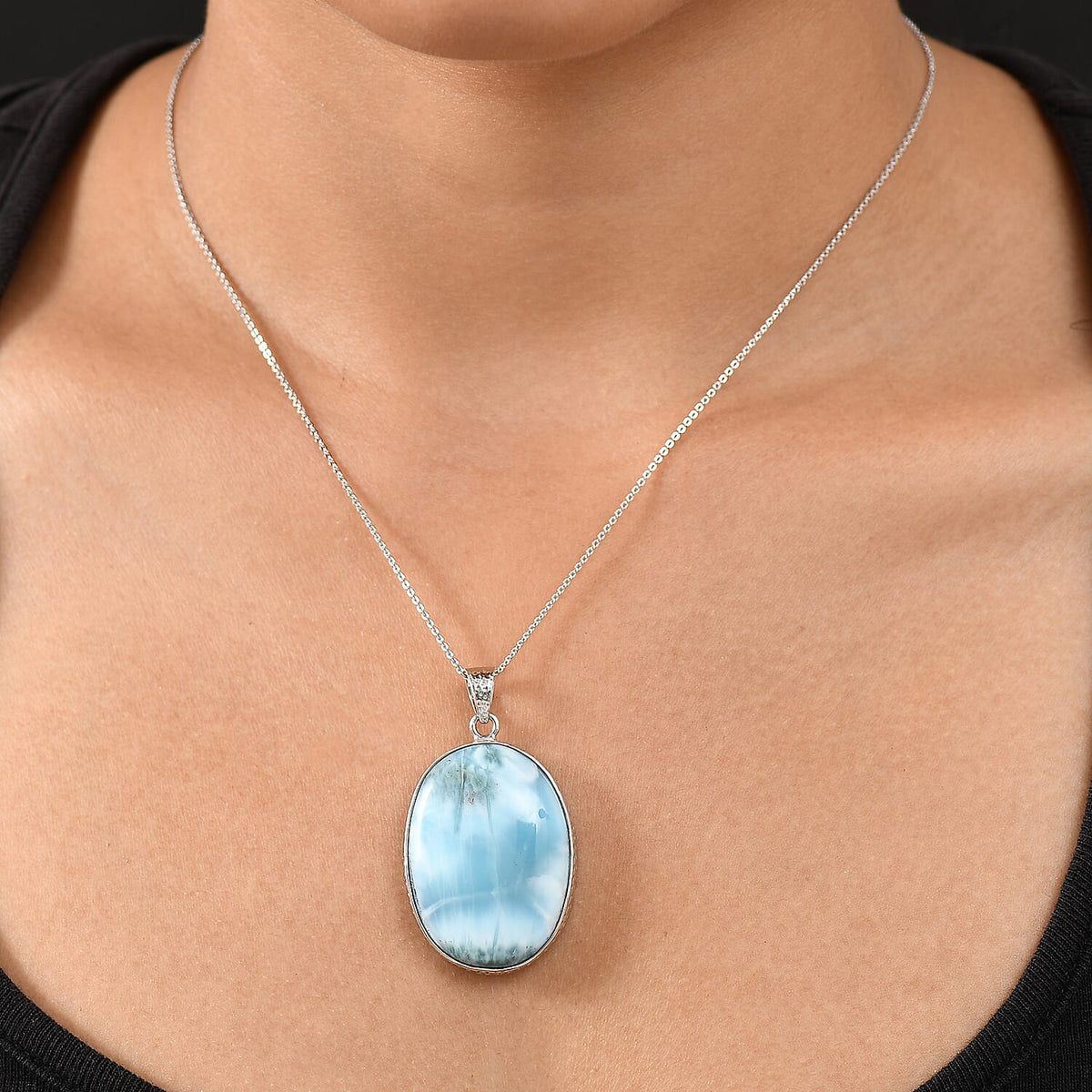 OCEAN'S GLOW - Larimar Pendant with Chain (Size 20) in Rhodium Overlay Sterling Silver 50.00 Ct, Silver Wt. 7.75 Gms. 4399539 2