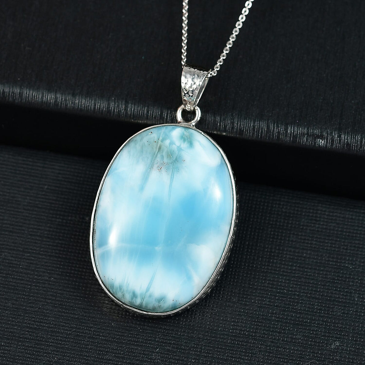 OCEAN'S GLOW - Larimar Pendant with Chain (Size 20) in Rhodium Overlay Sterling Silver 50.00 Ct, Silver Wt. 7.75 Gms. 4399539 3