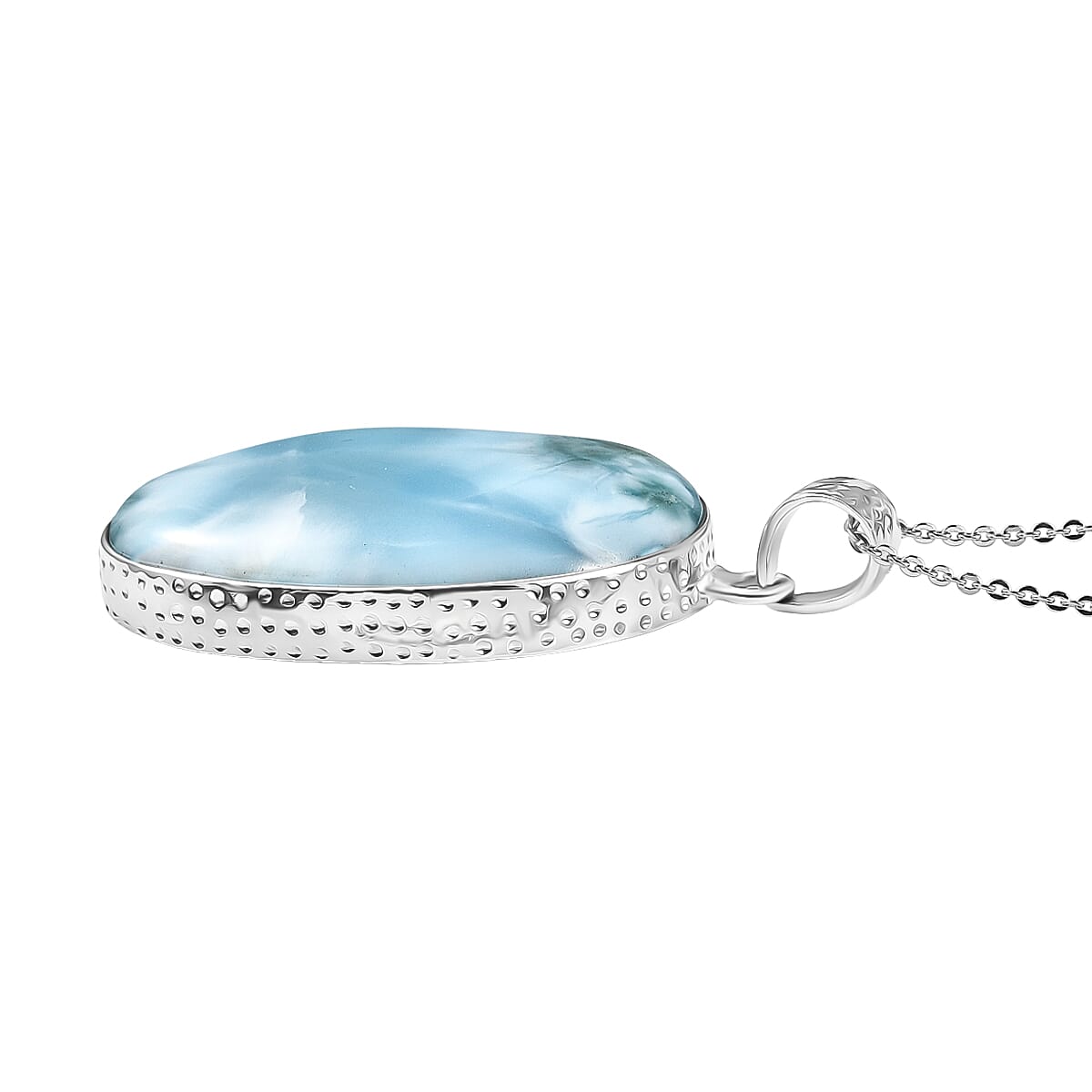 OCEAN'S GLOW - Larimar Pendant with Chain (Size 20) in Rhodium Overlay Sterling Silver 50.00 Ct, Silver Wt. 7.75 Gms. 4399539 4