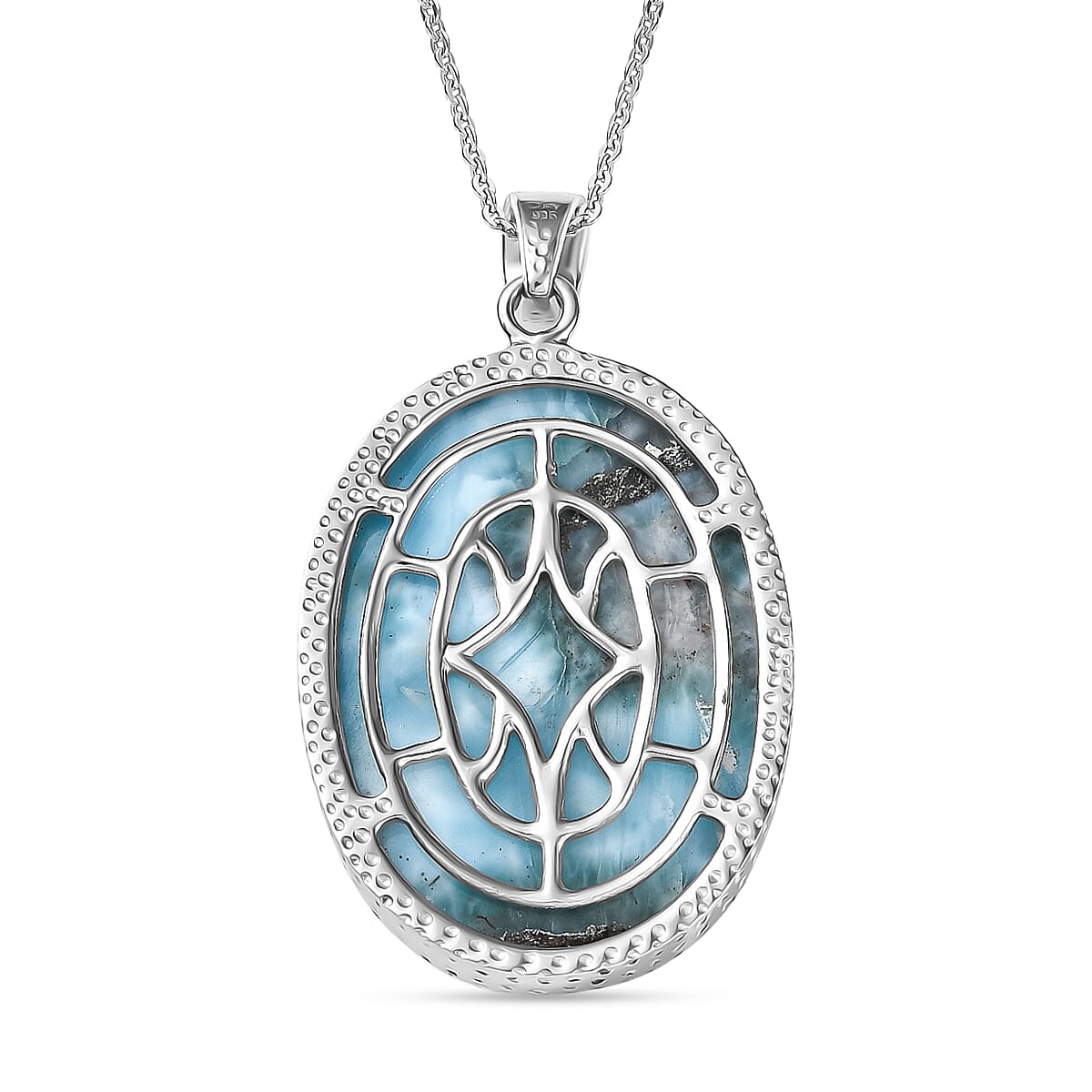 OCEAN'S GLOW - Larimar Pendant with Chain (Size 20) in Rhodium Overlay Sterling Silver 50.00 Ct, Silver Wt. 7.75 Gms. 4399539 5