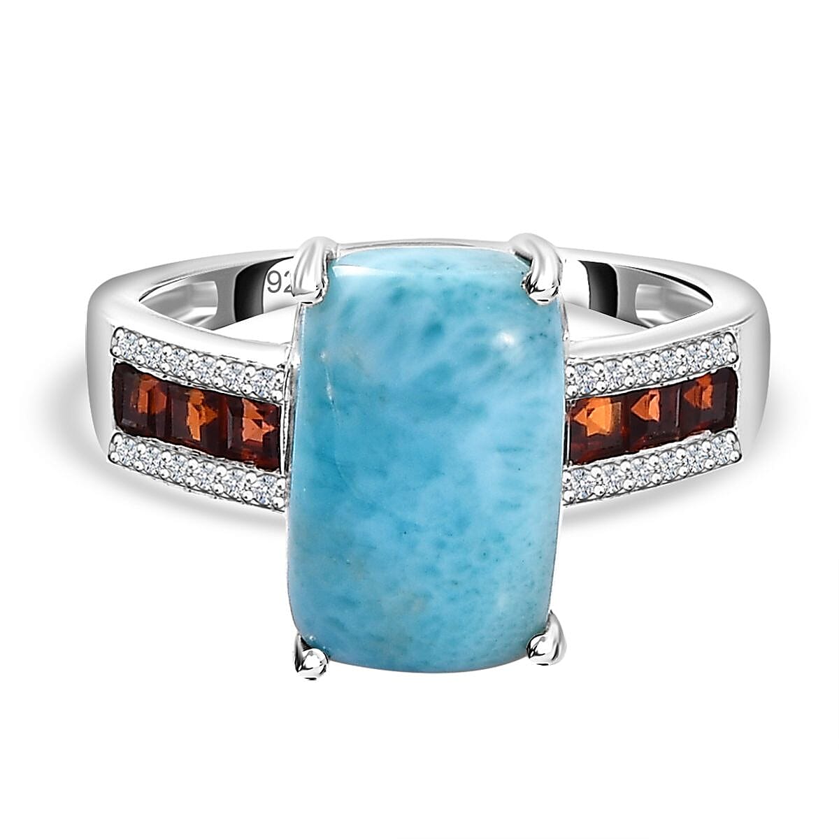 Larimar, Red Garnet and Natural Zircon Ring in Platinum Overlay Sterling Silver 5.23 Ct. 7601805 0