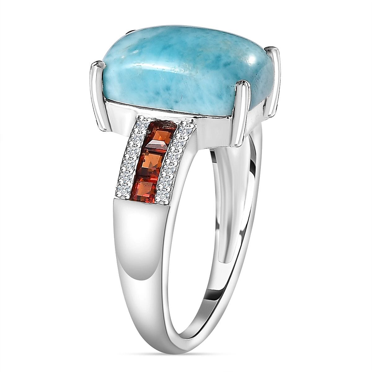 Larimar, Red Garnet and Natural Zircon Ring in Platinum Overlay Sterling Silver 5.23 Ct. 7601805 3
