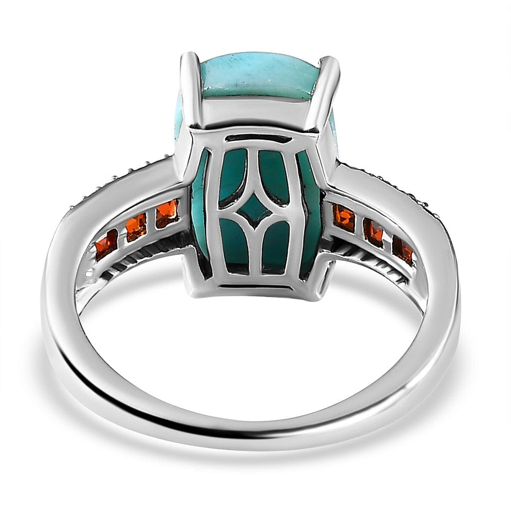 Larimar, Red Garnet and Natural Zircon Ring in Platinum Overlay Sterling Silver 5.23 Ct.