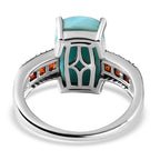 Larimar, Red Garnet and Natural Zircon Ring in Platinum Overlay Sterling Silver 5.23 Ct.