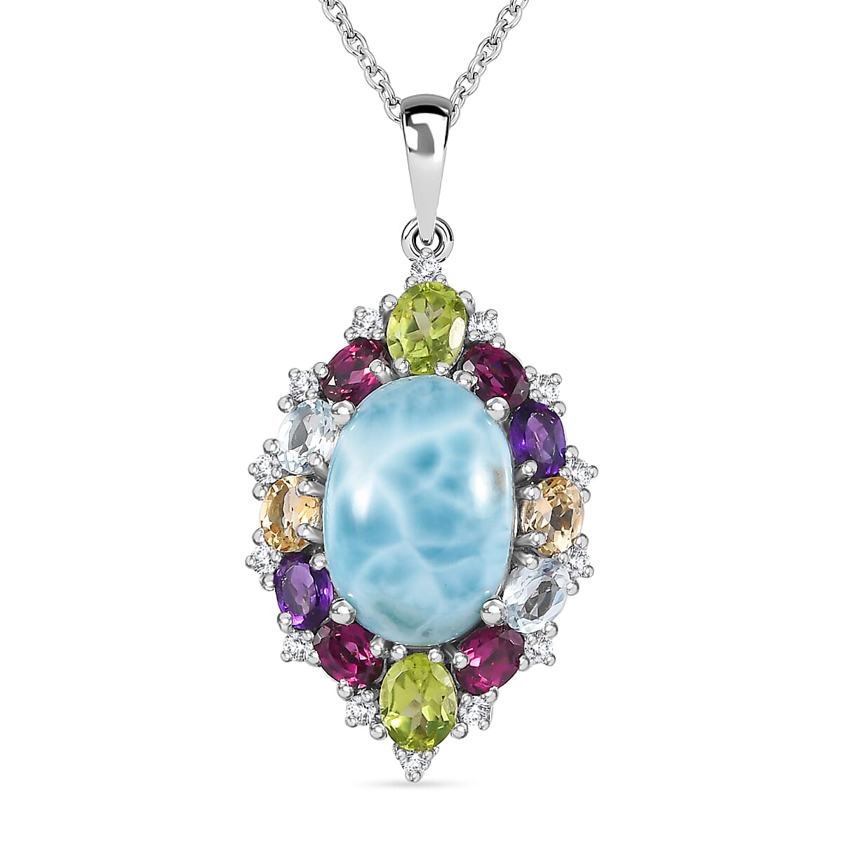 Larimar &amp; Multigemstone Pendant with Chain (Size 20) in Platinum Overlay Sterling Silver 10.40 Ct 4249996 0