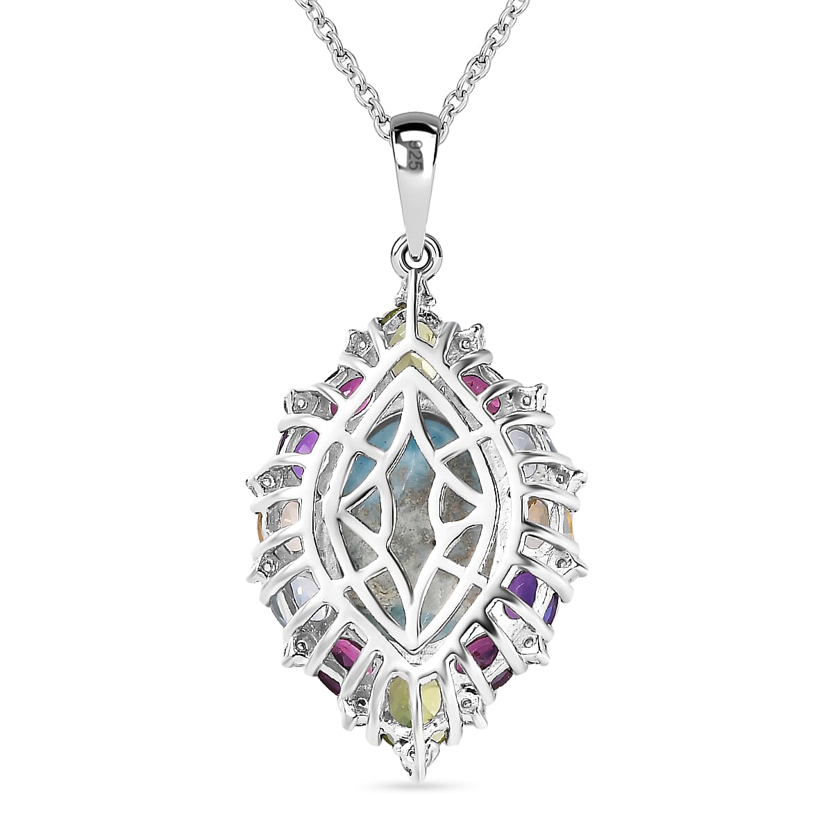 Larimar &amp; Multigemstone Pendant with Chain (Size 20) in Platinum Overlay Sterling Silver 10.40 Ct 4249996 5