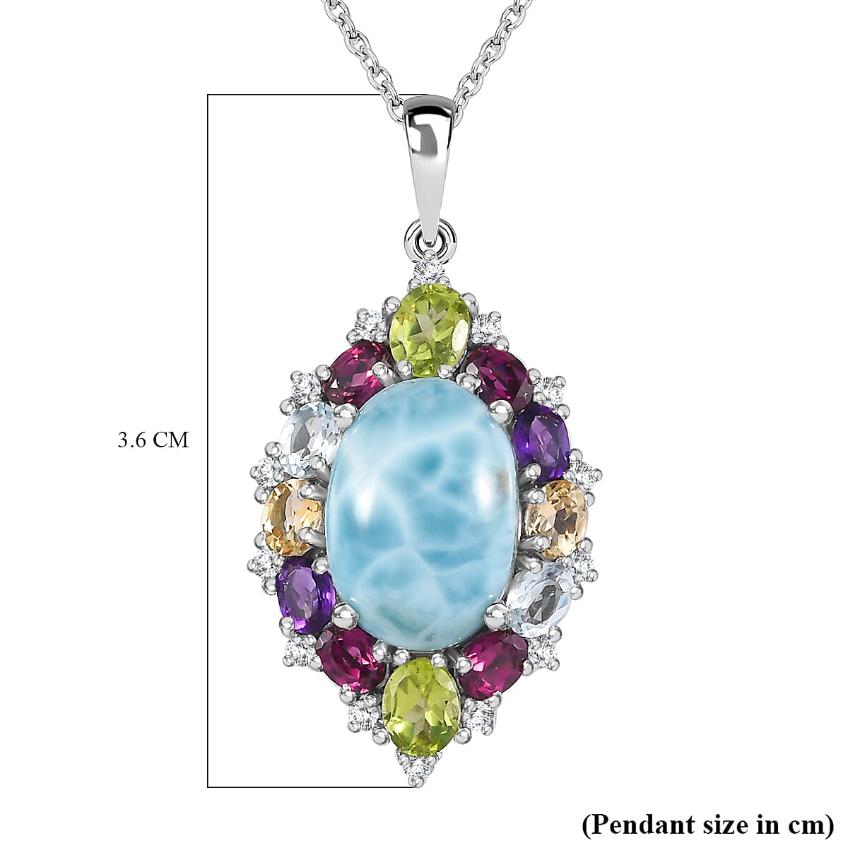 Larimar &amp; Multigemstone Pendant with Chain (Size 20) in Platinum Overlay Sterling Silver 10.40 Ct 4249996 6