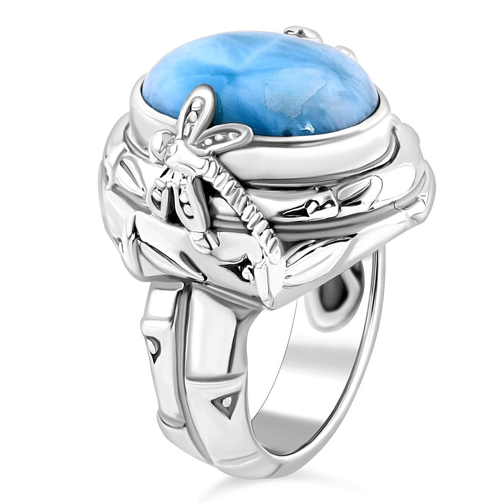 Royal Bali Collection Larimar Solitaire Ring in Sterling Silver 10.13 Ct, Silver Wt. 10.60 Gms.