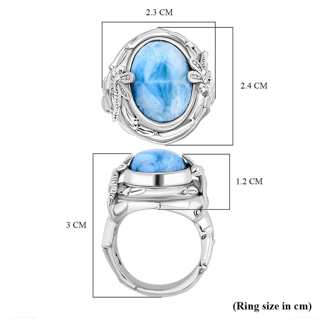 Royal Bali Collection Larimar Solitaire Ring in Sterling Silver 10.13 Ct, Silver Wt. 10.60 Gms.