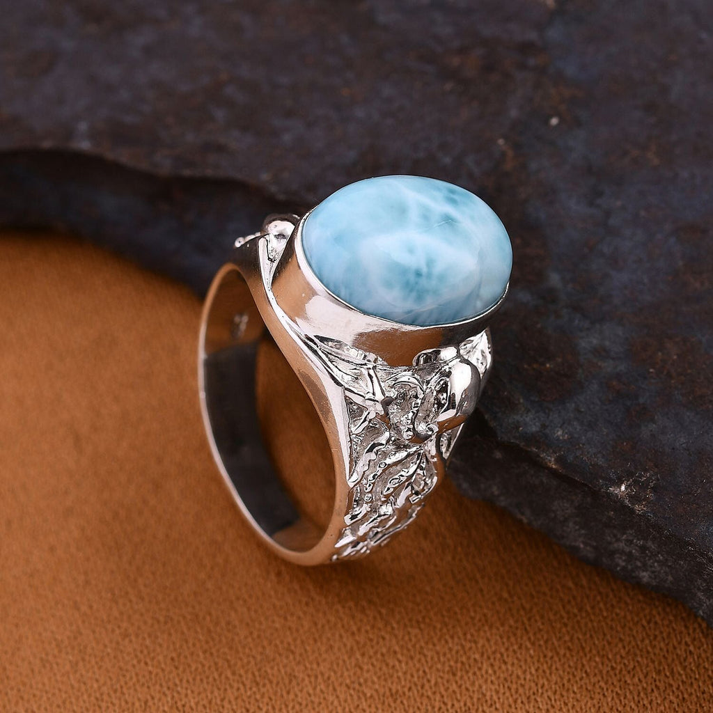Larimar Solitaire Ring in Sterling Silver, Silver Wt. 6.67 Ct.