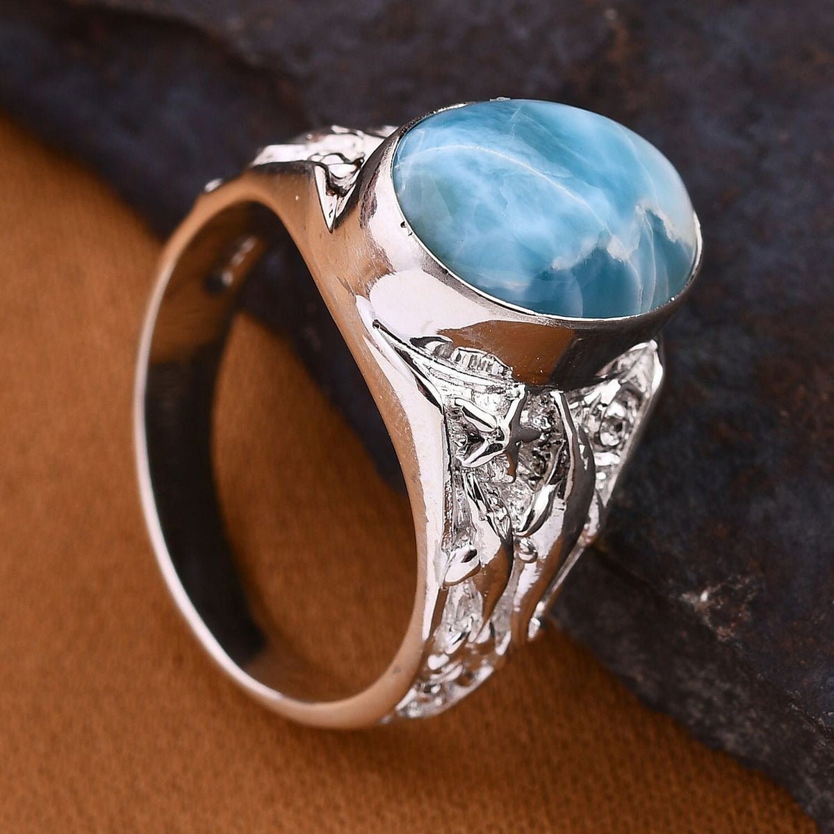 Artisan Crafted Larimar Dolphin Solitaire Ring in Sterling Silver 6.67 Ct, Silver Wt. 5.36 Gms 7750398 1