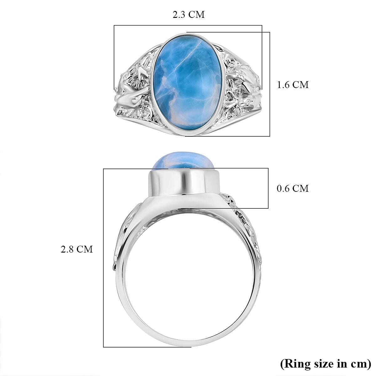 Artisan Crafted Larimar Dolphin Solitaire Ring in Sterling Silver 6.67 Ct, Silver Wt. 5.36 Gms 7750398 5