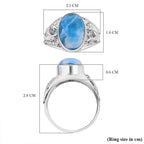 Artisan Crafted Larimar Dolphin Solitaire Ring in Sterling Silver 6.67 Ct, Silver Wt. 5.36 Gms