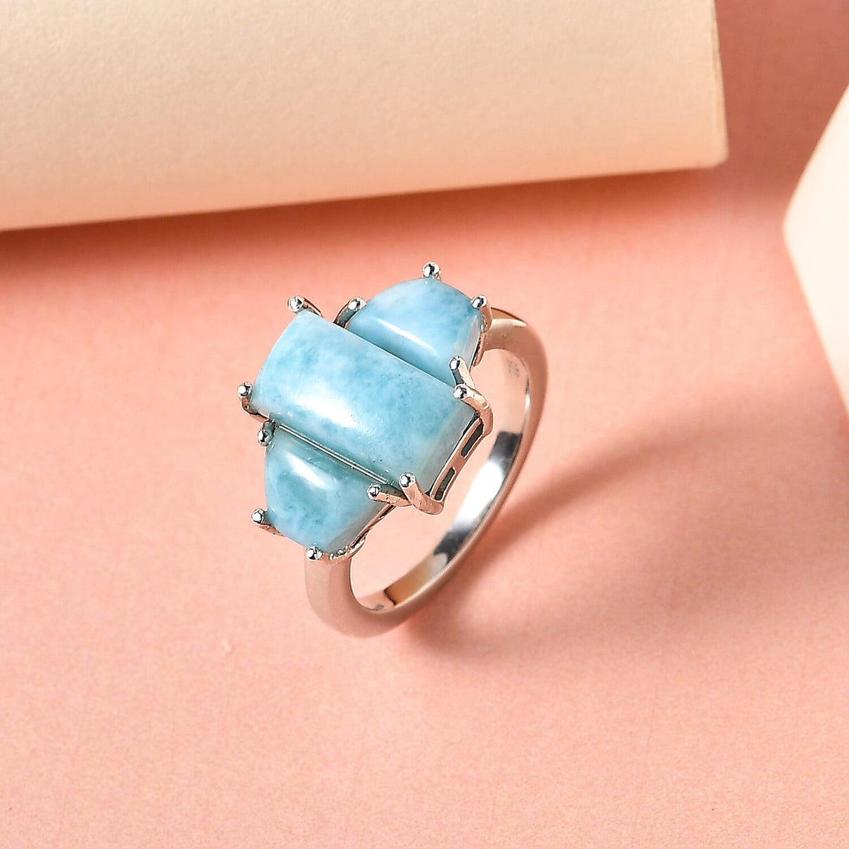 Larimar Ring in Platinum Overlay Sterling Silver 5.63 Ct. 7197184 2