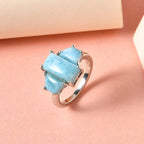 Larimar Ring in Platinum Overlay Sterling Silver 5.63 Ct.