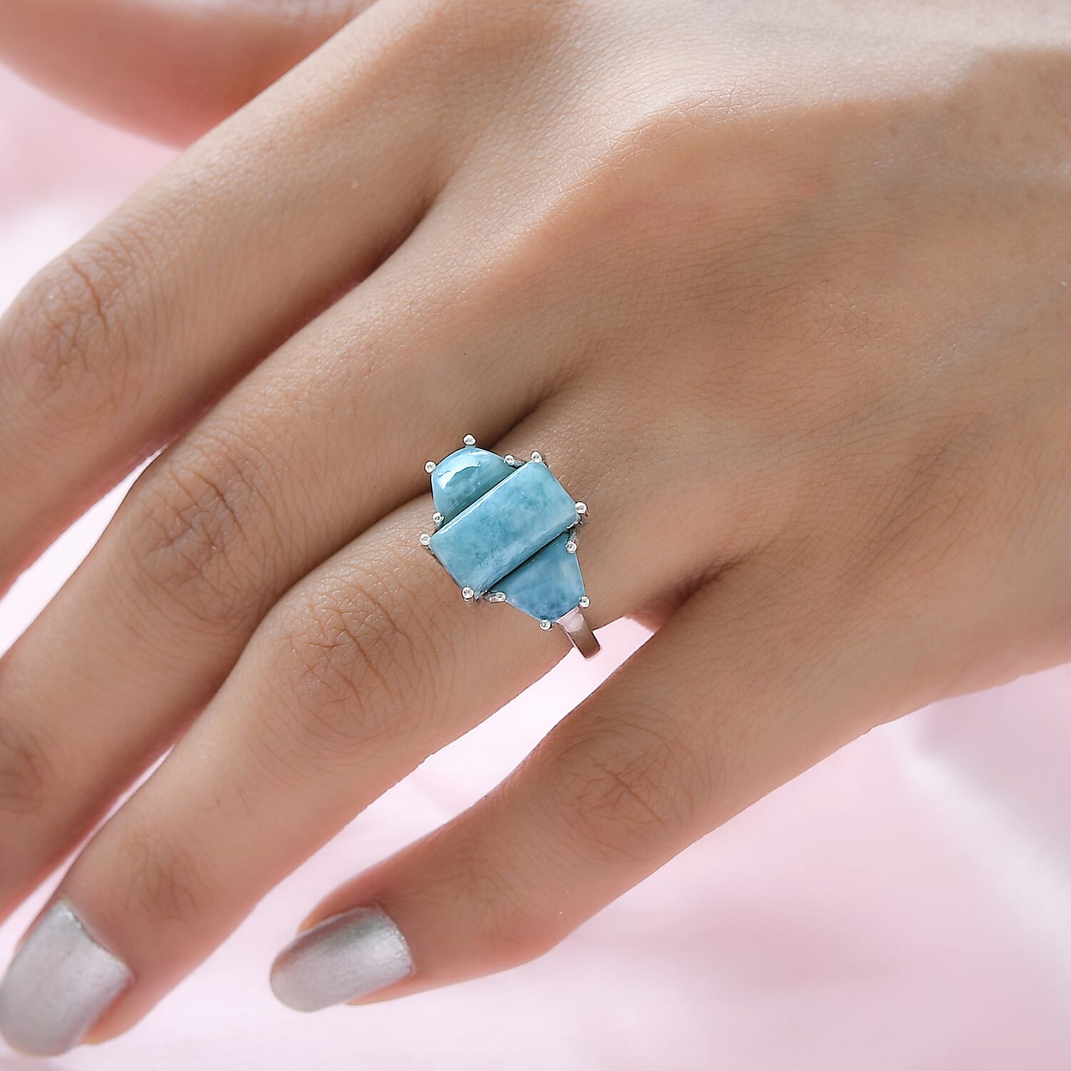 Larimar Ring in Platinum Overlay Sterling Silver 5.63 Ct. 7197184 3