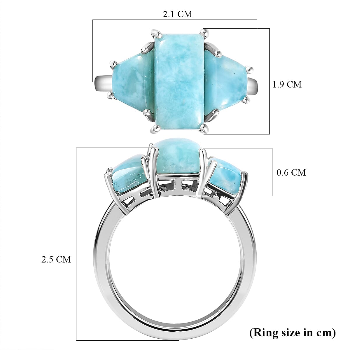 Larimar Ring in Platinum Overlay Sterling Silver 5.63 Ct. 7197184 12