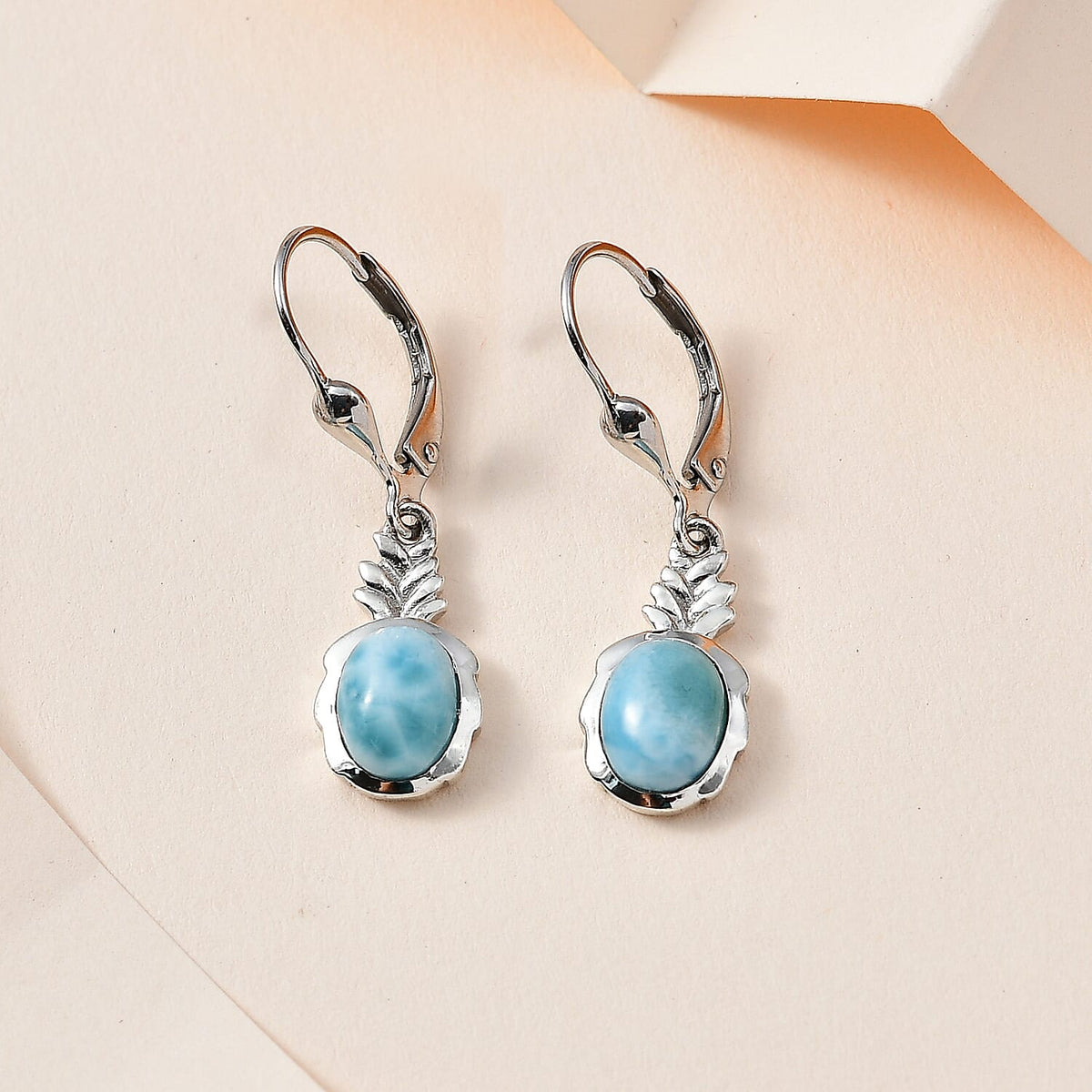 Larimar Solitaire Dangle Earrings in Platinum Overlay Sterling Silver 3.15 Ct. 7601412 2