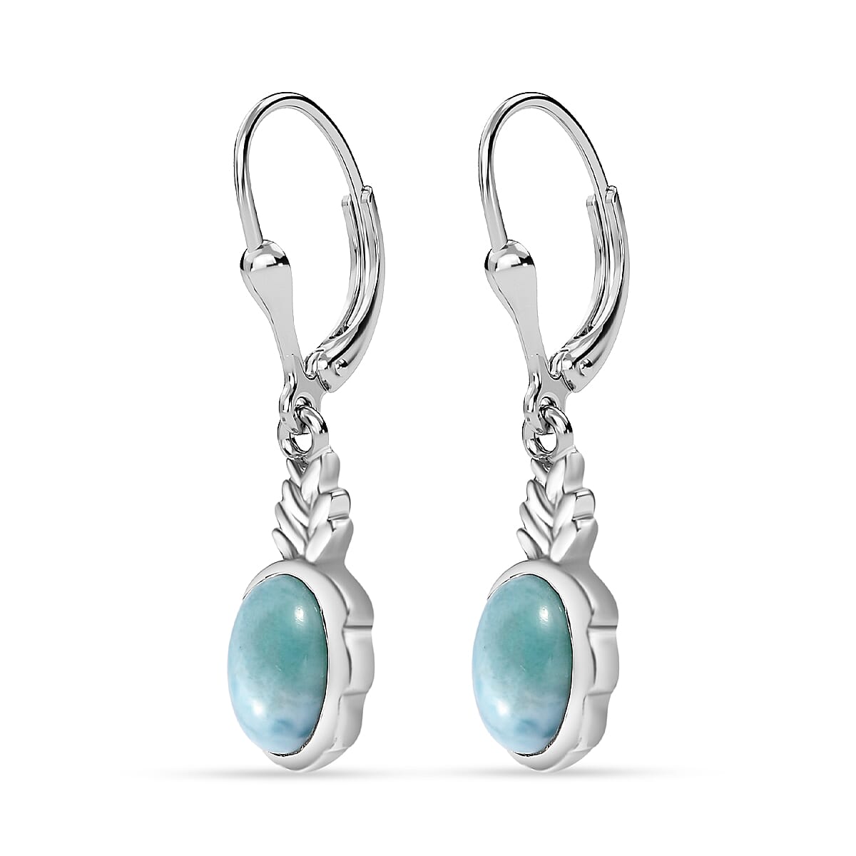 Larimar Solitaire Dangle Earrings in Platinum Overlay Sterling Silver 3.15 Ct. 7601412 4