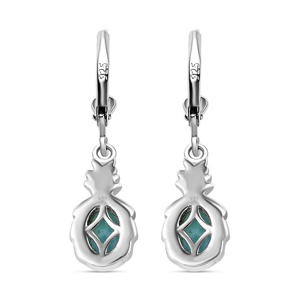 Larimar Solitaire Dangle Earrings in Platinum Overlay Sterling Silver 3.15 Ct.