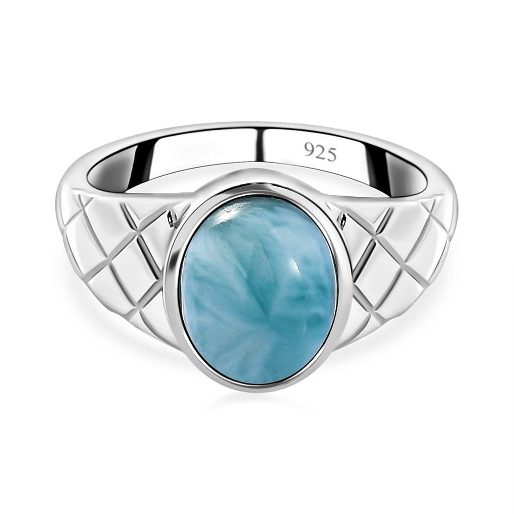 Larimar Solitaire Ring in Platinum Overlay Sterling Silver 3.17 Ct.