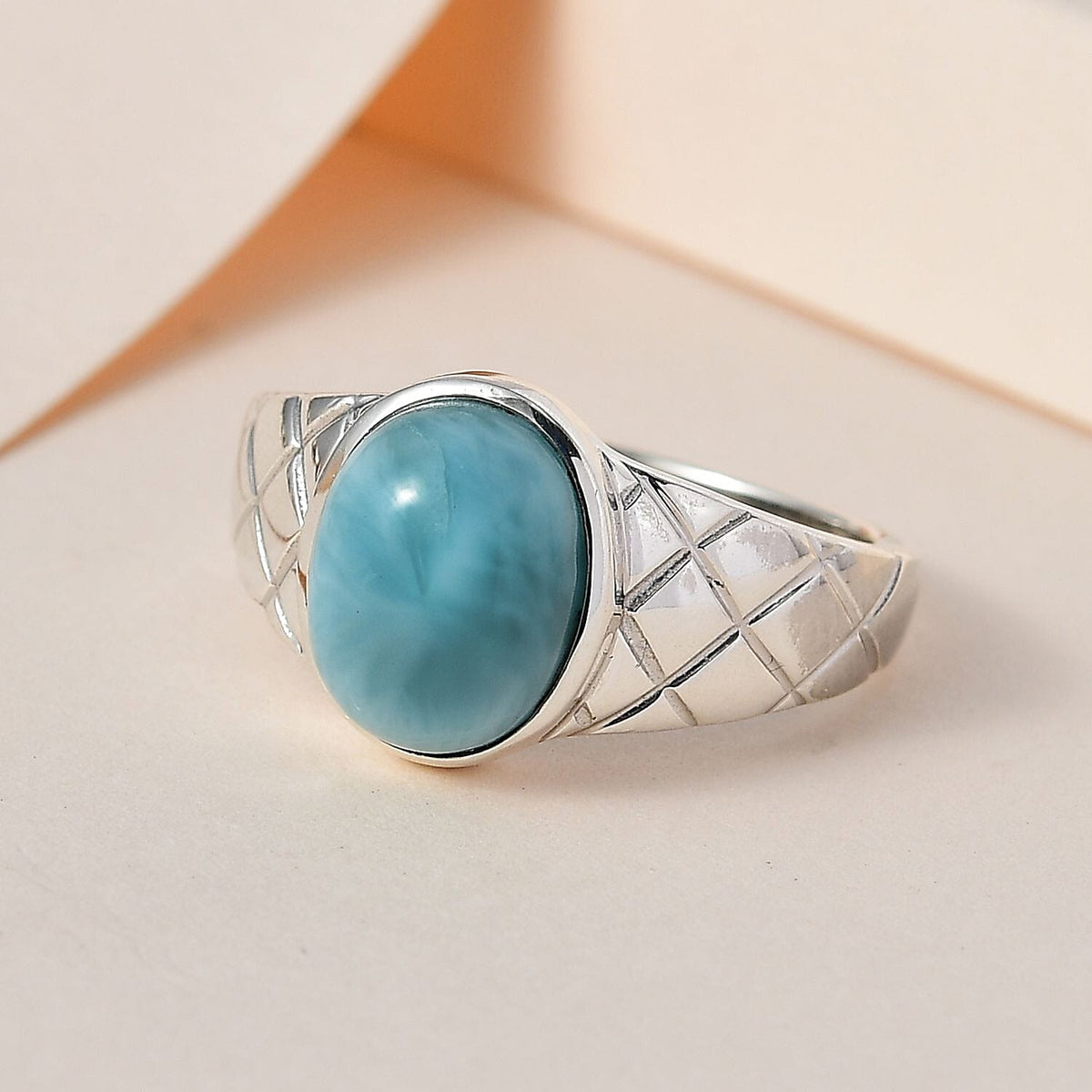 Larimar Solitaire Ring in Platinum Overlay Sterling Silver 3.17 Ct. 7601717 1