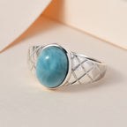 Larimar Solitaire Ring in Platinum Overlay Sterling Silver 3.17 Ct.