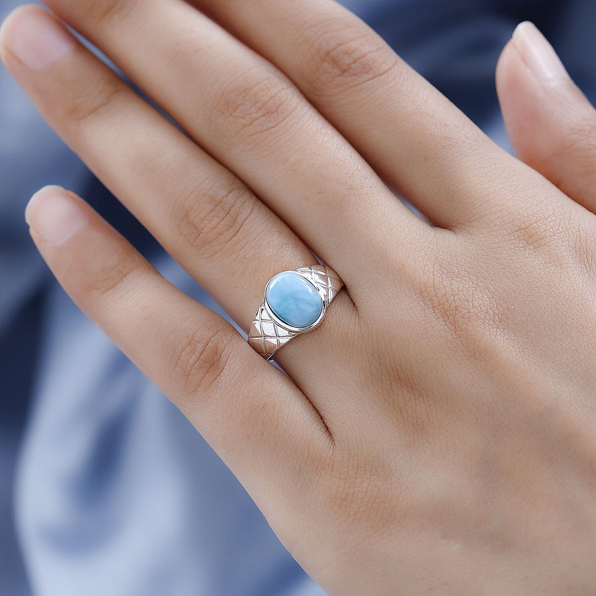 Larimar Solitaire Ring in Platinum Overlay Sterling Silver 3.17 Ct. 7601717 2