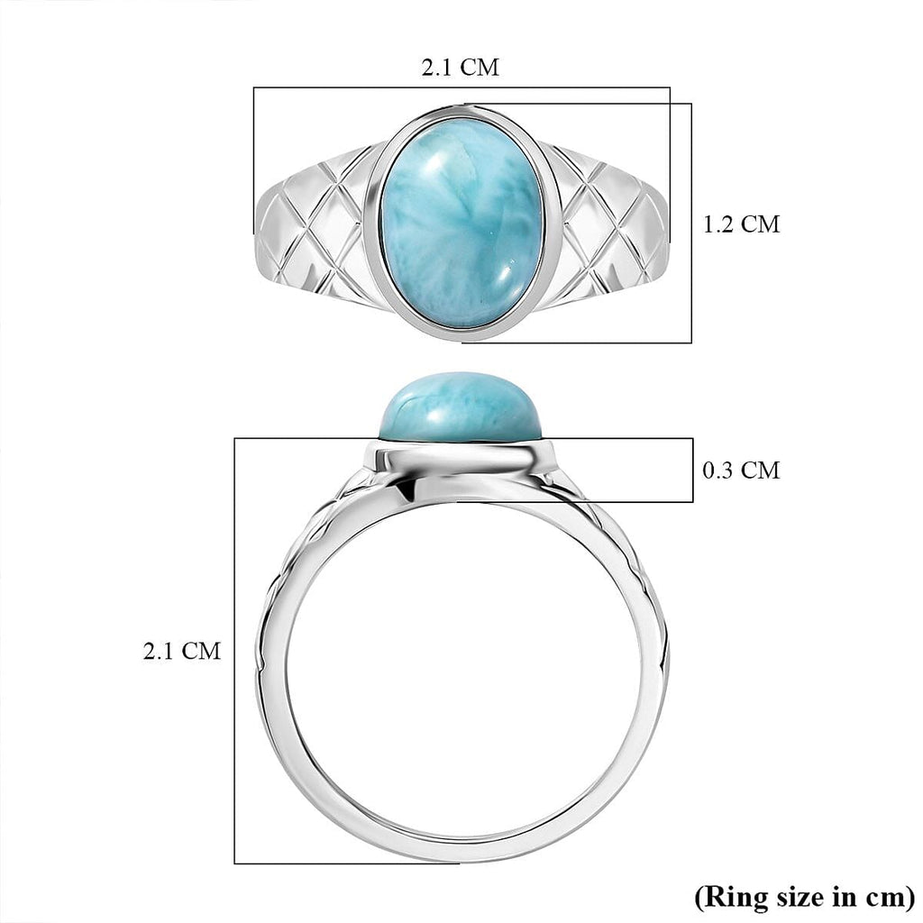 Larimar Solitaire Ring in Platinum Overlay Sterling Silver 3.17 Ct.
