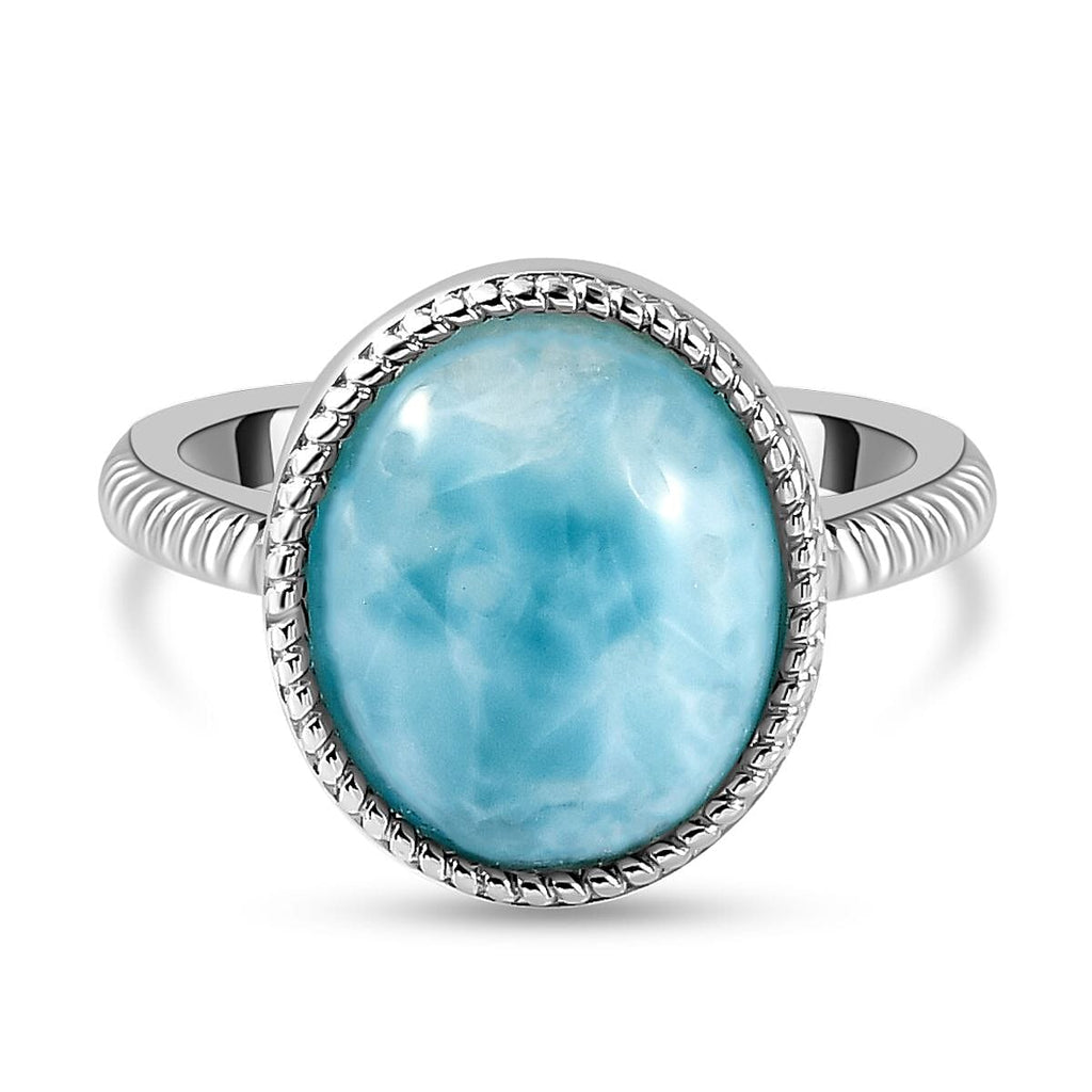 Larimar Solitaire Ring in Platinum Overlay Sterling Silver 5.44 Ct.