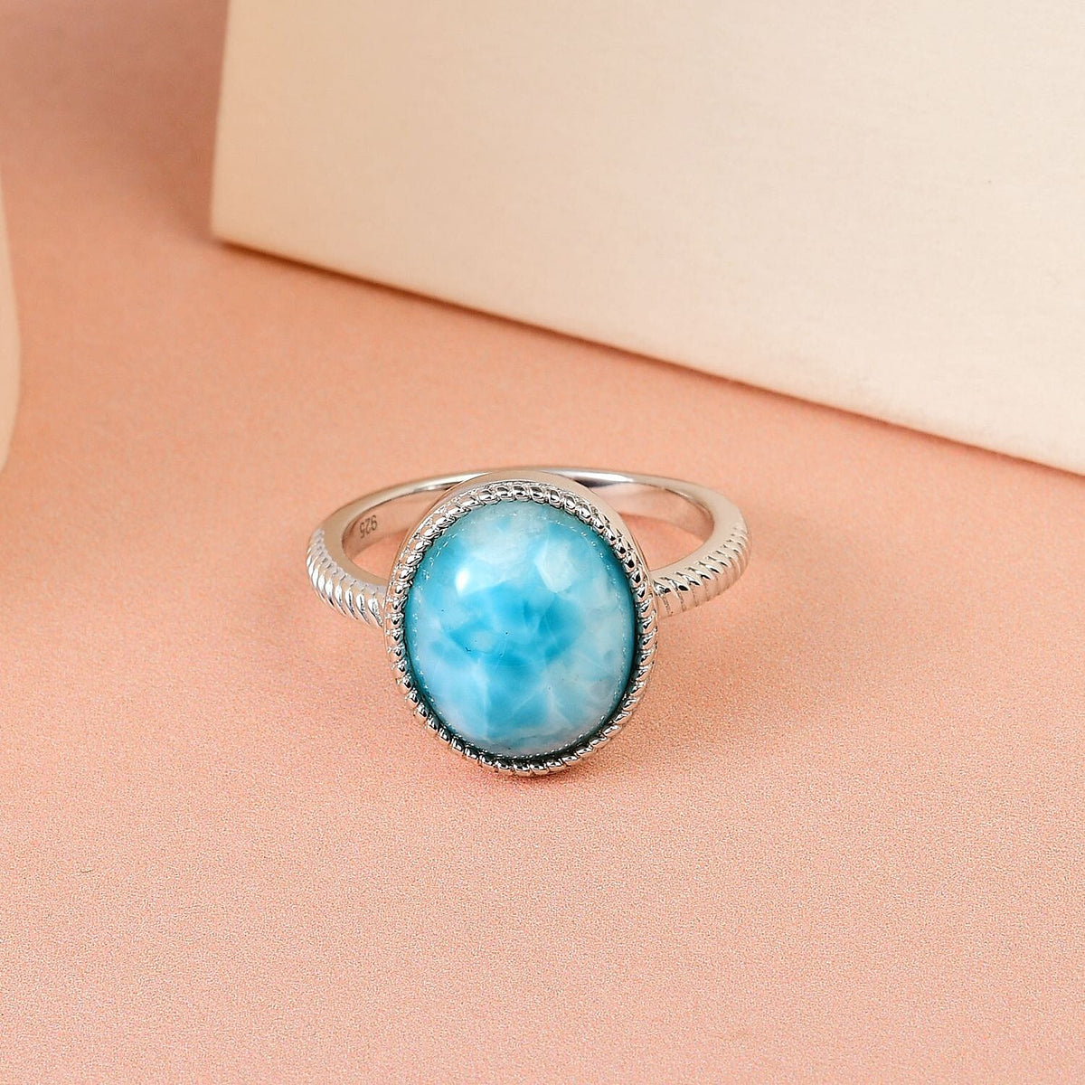 Larimar Solitaire Ring in Platinum Overlay Sterling Silver 5.44 Ct. V32710731 2