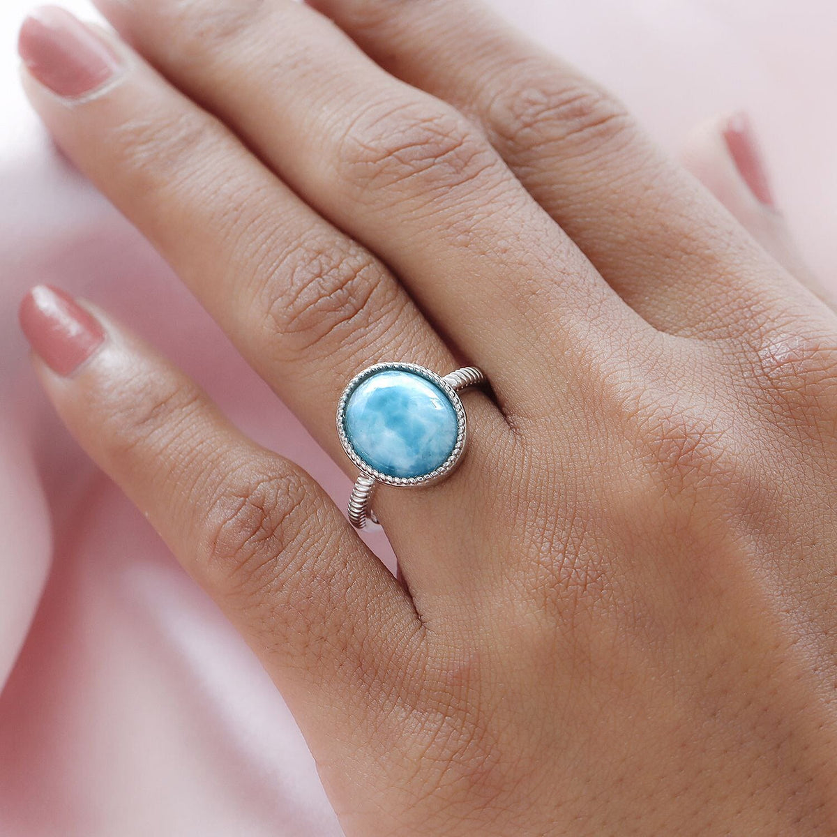 Larimar Solitaire Ring in Platinum Overlay Sterling Silver 5.44 Ct. V32710731 3