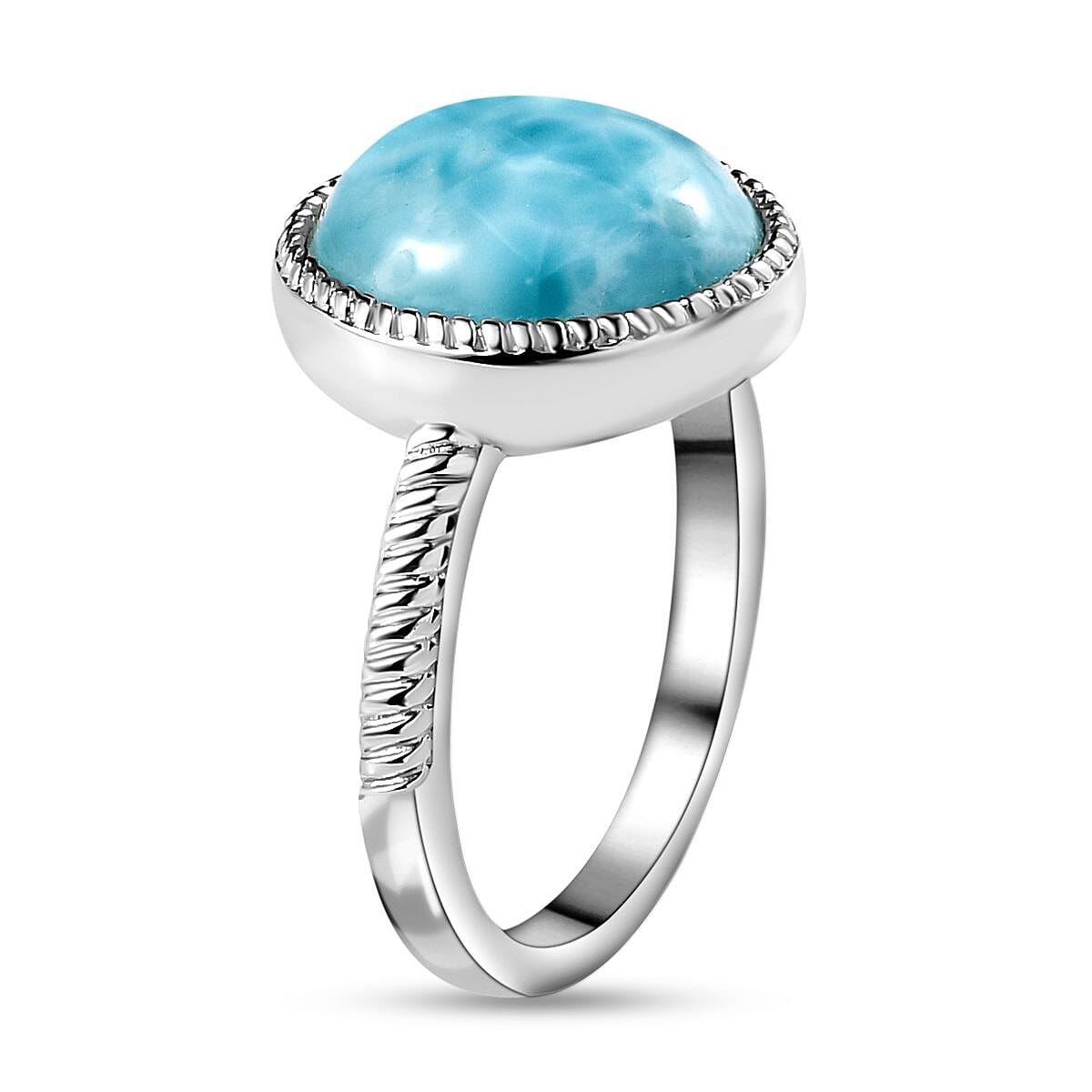 Larimar Solitaire Ring in Platinum Overlay Sterling Silver 5.44 Ct. V32710731 4