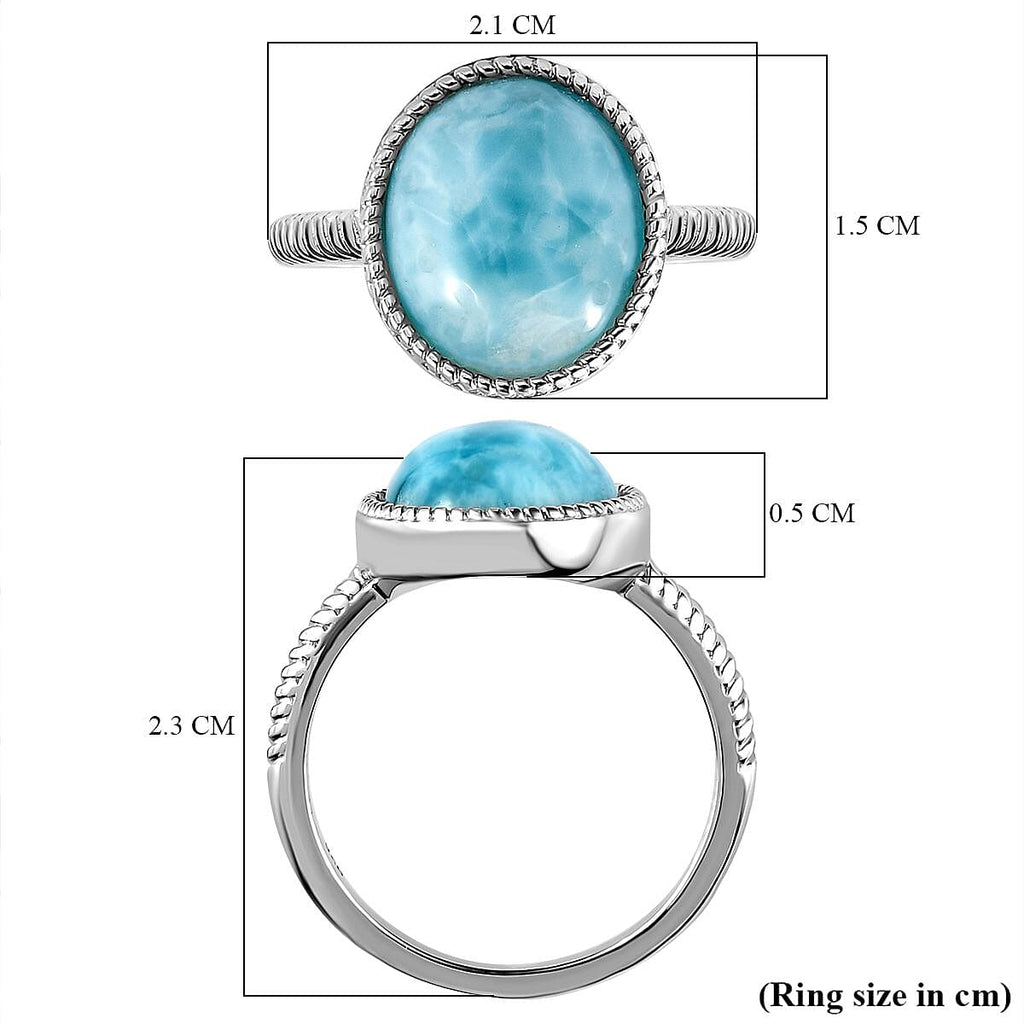 Larimar Solitaire Ring in Platinum Overlay Sterling Silver 5.44 Ct.