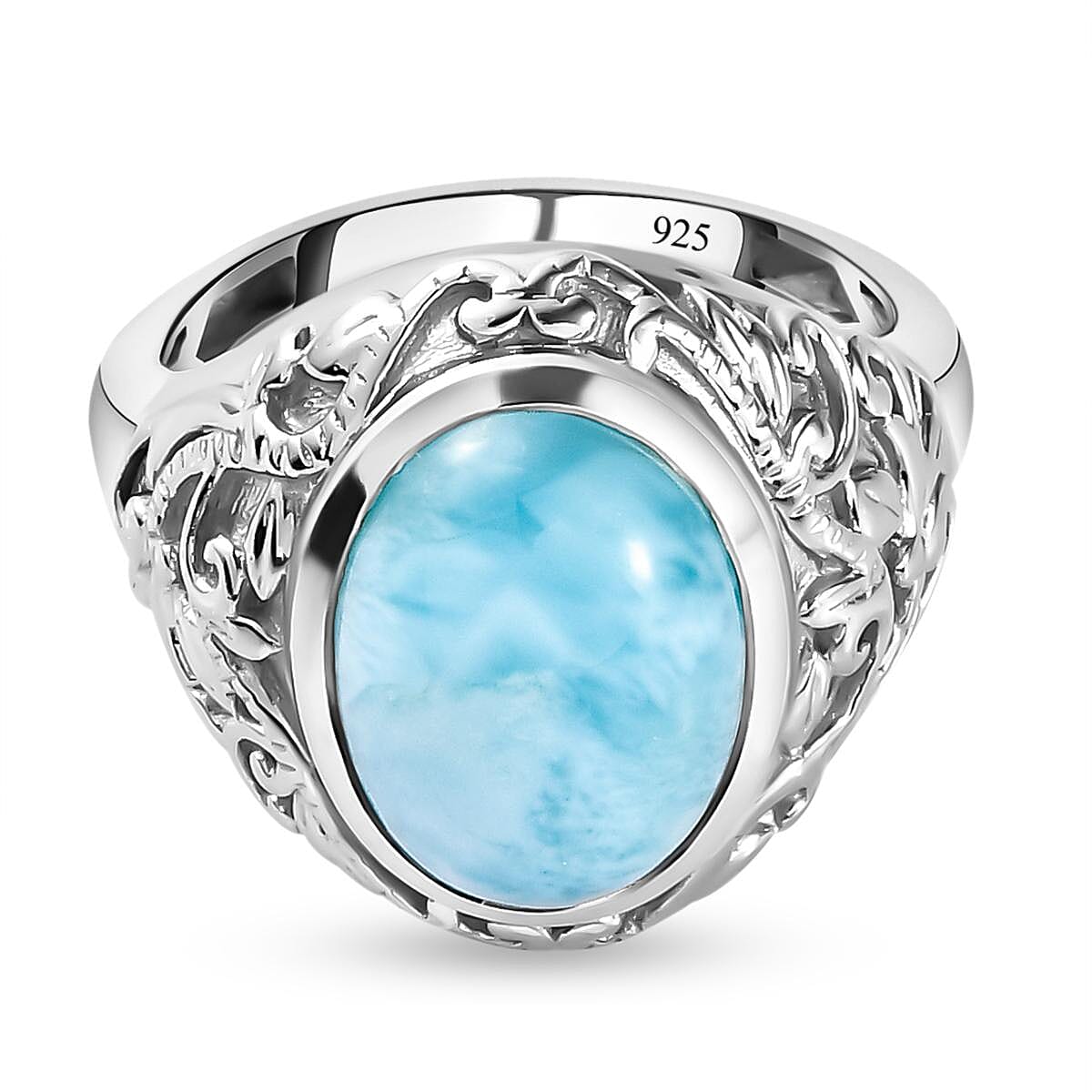 Larimar Solitaire Ring in Platinum Overlay Sterling Silver 6.30 Ct. 7169510 0