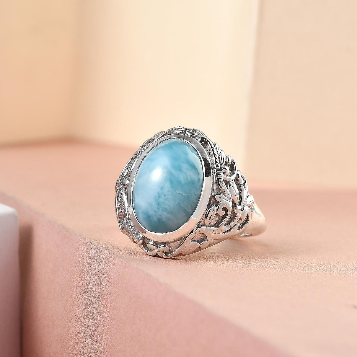 Larimar Solitaire Ring in Platinum Overlay Sterling Silver 6.30 Ct. 7169510 2