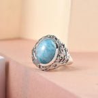 Larimar Solitaire Ring in Platinum Overlay Sterling Silver 6.30 Ct.